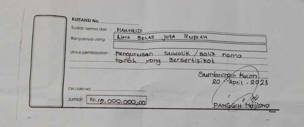 Tiga Tahun Menunggu, Sertifikat Tak Diurus, Uang Rp15 Juta Belum Kembali