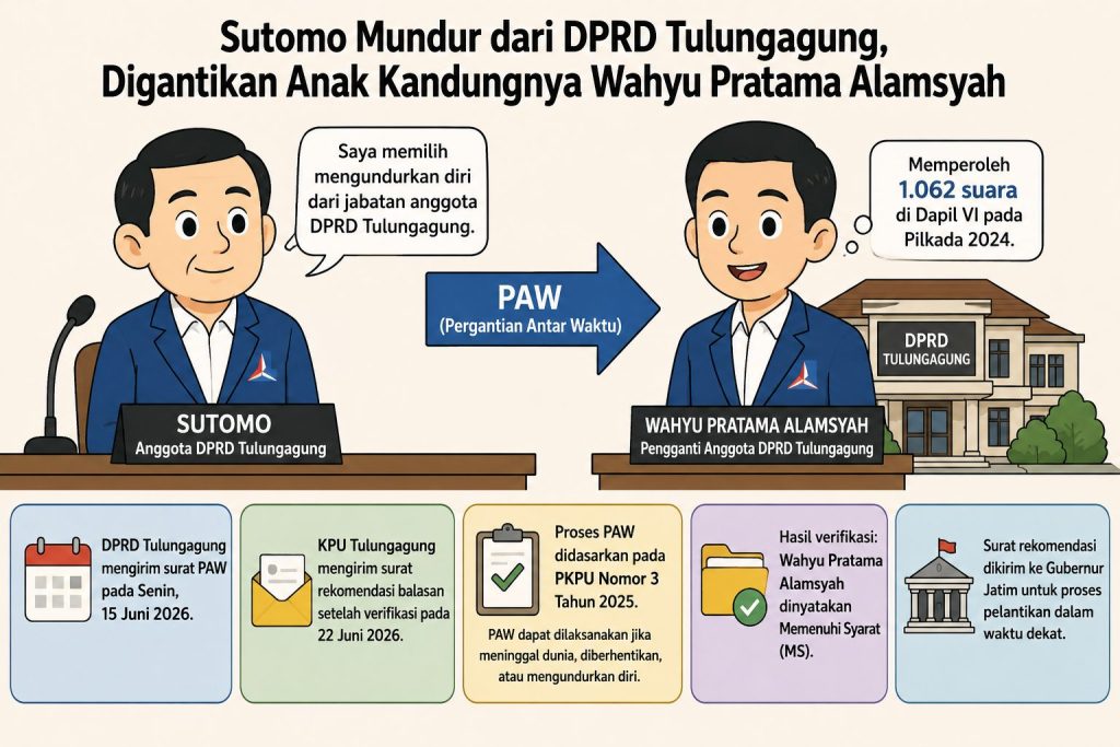 Wahyu Pratama Segera Gantikan Sutomo di DPRD Tulungagung, Proses PAW Berjalan